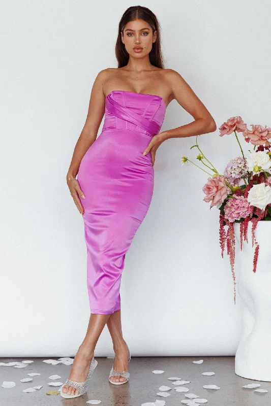 Statement Chiffon Dress Still Mine Strapless Midi Dress Purple