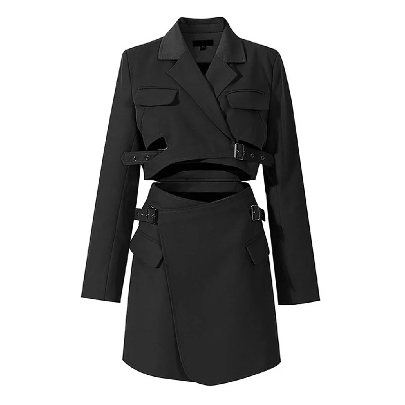 Perfect Prom Dress Stylish Lapel Collar Wrapped Strappy Belted Cut Out Mini Blazer Dress Perfect Prom Dress Stylish Lapel Collar Wrapped Strappy Belted Cut Out Mini Blazer Dress
