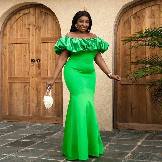 Maxi Formal Dress Green Off-The-Shoulder Mermaid Black Girl Long Prom Dress Wedding Guest Dress,DP1368