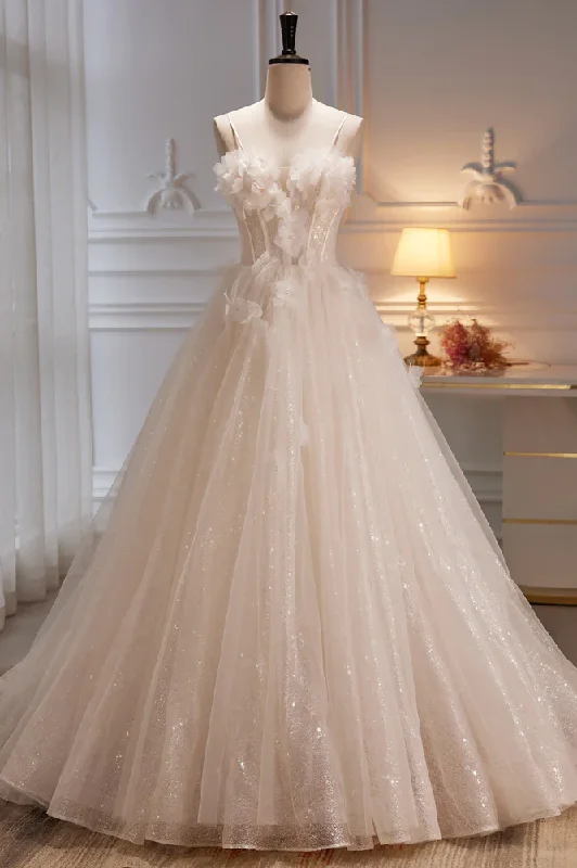 Fashionable Formal Dress Shiny Spaghetti Straps Appliques A-Line Tulle Long Prom Dress,DP1352