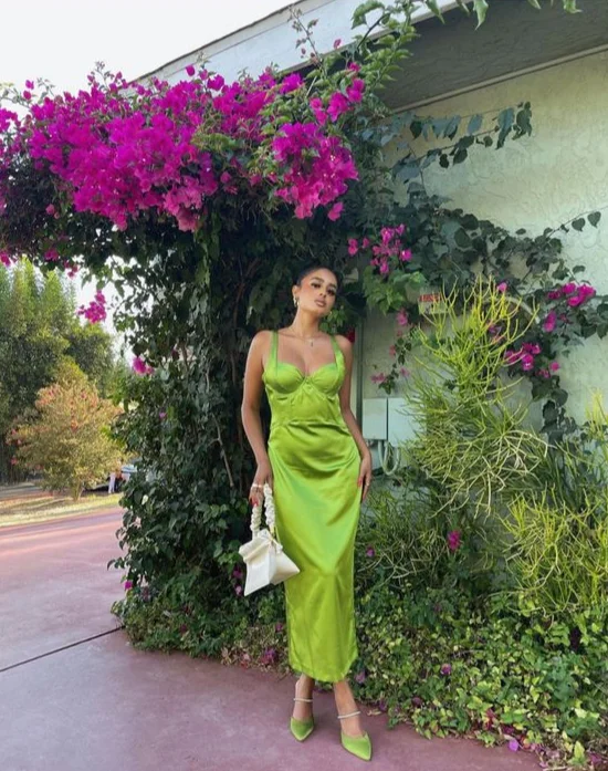 Statement Chiffon Dress Green Straps Satin Party Dress Wedding Guest Dress,DP1210