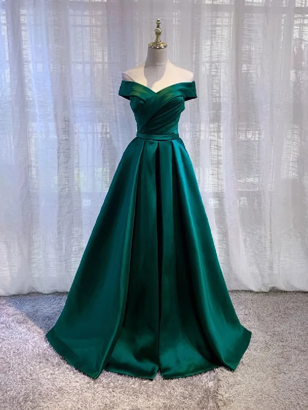 A-Line Gown A-Line Off Shoulder Satin Green Long Prom Dress, Green Long Formal Dress A-Line Gown A-Line Off Shoulder Satin Green Long Prom Dress, Green Long Formal Dress