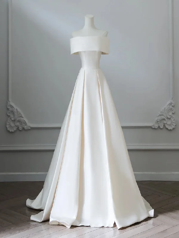 Cocktail Dress A-Line Off Shoulder Satin ivory Long Prom Dress, ivory Long Formal Dress Cocktail Dress A-Line Off Shoulder Satin ivory Long Prom Dress, ivory Long Formal Dress