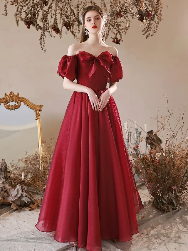Glam Ball Gown A-Line Puff Sleeves Burgundy Long Prom Dress, Burgundy Long Formal Dress Glam Ball Gown A-Line Puff Sleeves Burgundy Long Prom Dress, Burgundy Long Formal Dress