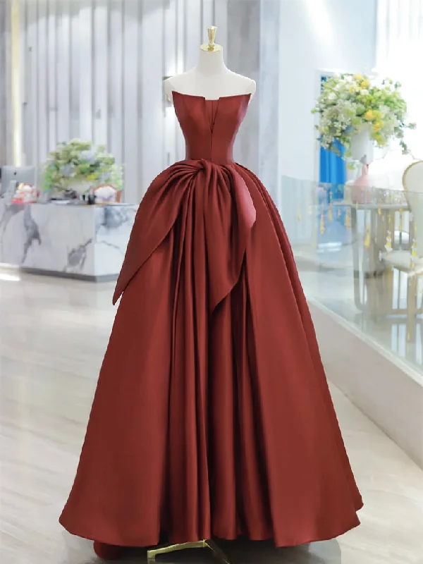 Chic Formal Gown A-Line Satin Burgundy Long Prom Dress, Burgundy Long Evening Dress