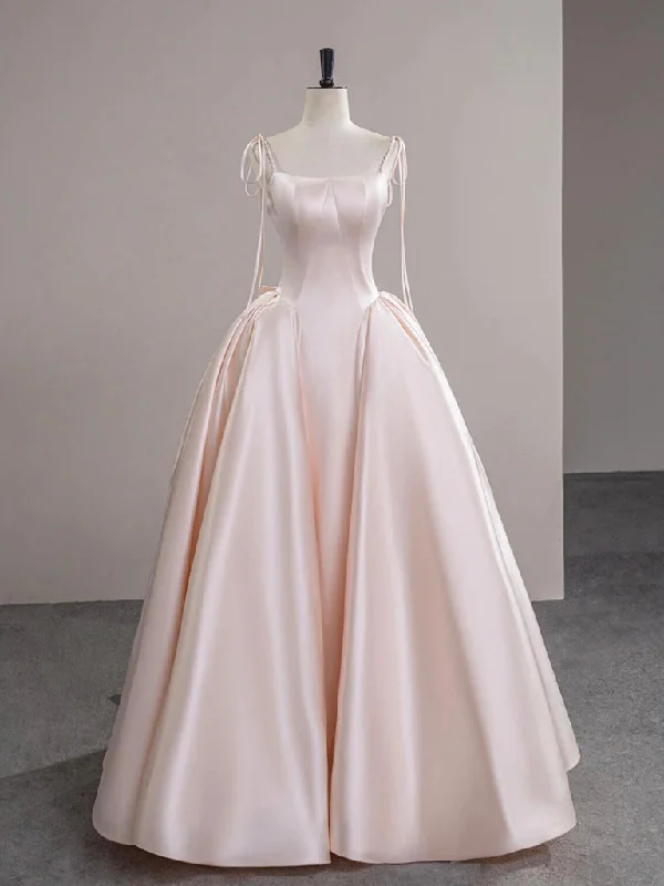 Prom Dress A-Line Satin Pink Champagne Long Prom Dress, Pink Champagne Long Formal Dress