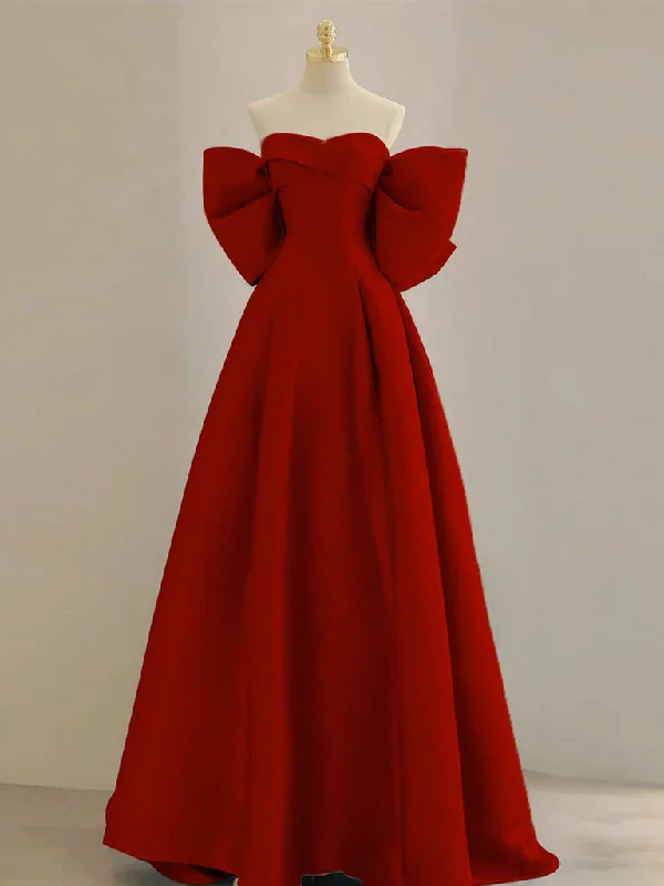 Off-White Gown A-Line Sweetheart Neck Satin Burgundy Long Prom Dress, Burgundy Long Formal Dress Off-White Gown A-Line Sweetheart Neck Satin Burgundy Long Prom Dress, Burgundy Long Formal Dress