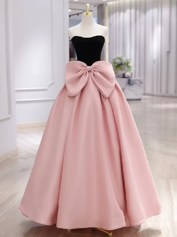 Pearl Embellished Gown A-Line Sweetheart Neck Satin Pink Long Prom Dress, Pink Long Formal Dress Pearl Embellished Gown A-Line Sweetheart Neck Satin Pink Long Prom Dress, Pink Long Formal Dress