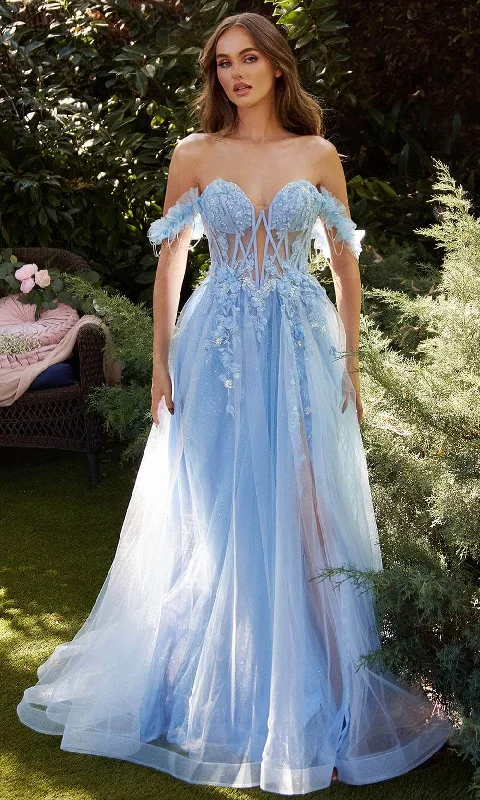 Floor-Length Satin Dress Andrea and Leo A1237 - Floral Off Shoulder Gown