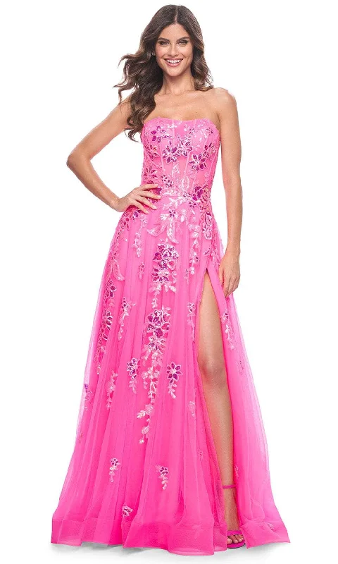 Luxe Embroidered Gown La Femme 32137 - Strapless Sequin Floral Prom Gown