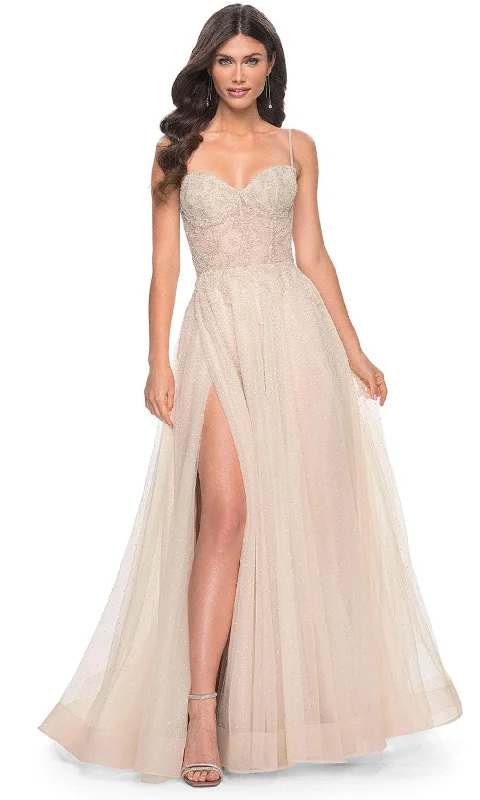 Sequin Gown La Femme 32271 - Rhinestone Embellished A-Line Prom Gown