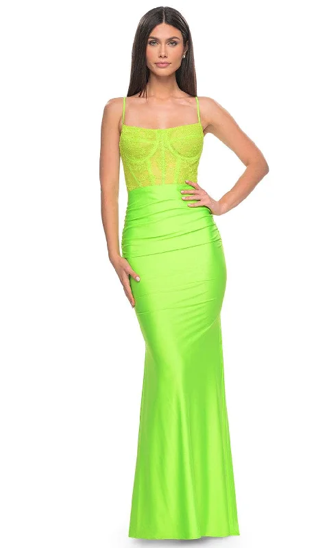Minimalist Gown La Femme 32322 - Fitted Lace Corset Bodice Prom Gown