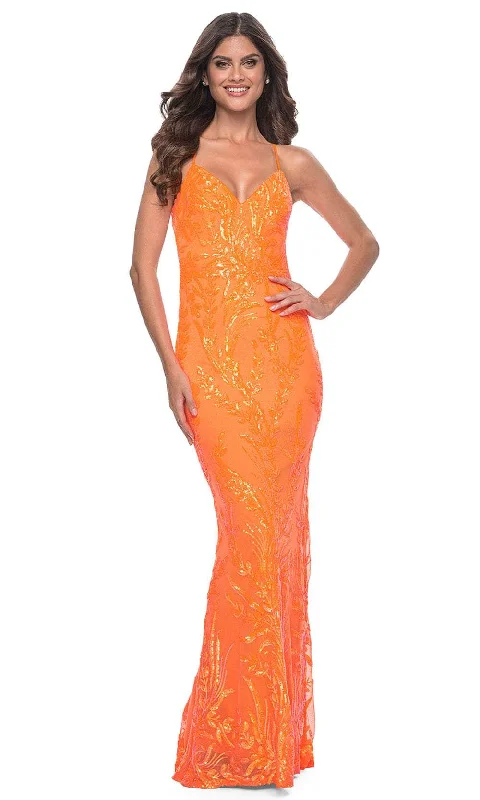 Cinderella Style Dress La Femme 32343 - Sleeveless Leaf Designed Prom Dress