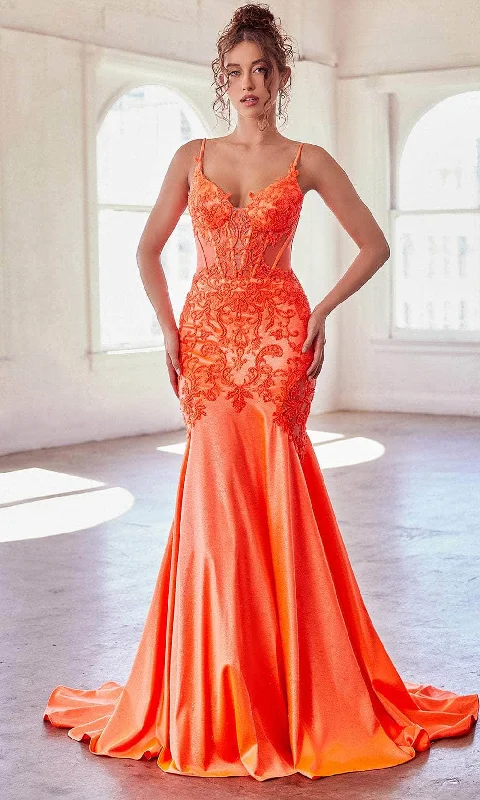 Dreamy Wedding Gown Ladivine CDS470 - Beaded Appliqued Illusion Evening Gown