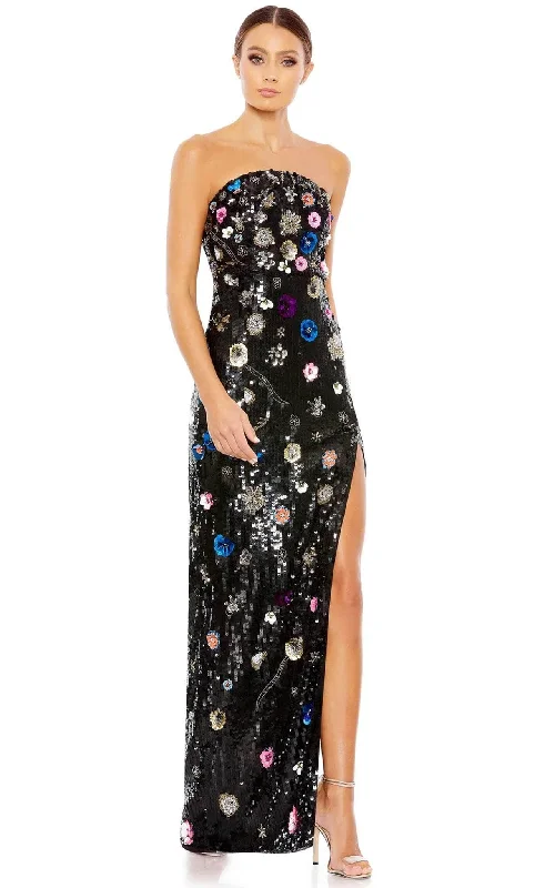 Satin Gown Mac Duggal 93695 - Inverted Scoop Sequined Long Gown