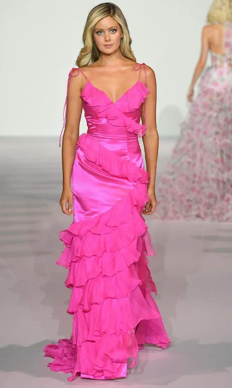 High-Low Dress Sherri Hill 56394 - Ruffled V-Neck Prom Gown