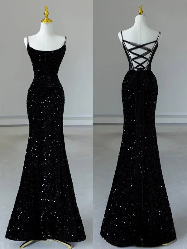 Vivid Color Gown Simple Mermaid Velvet Sequin Black Long Prom Dress, Black Evening Dress Vivid Color Gown Simple Mermaid Velvet Sequin Black Long Prom Dress, Black Evening Dress